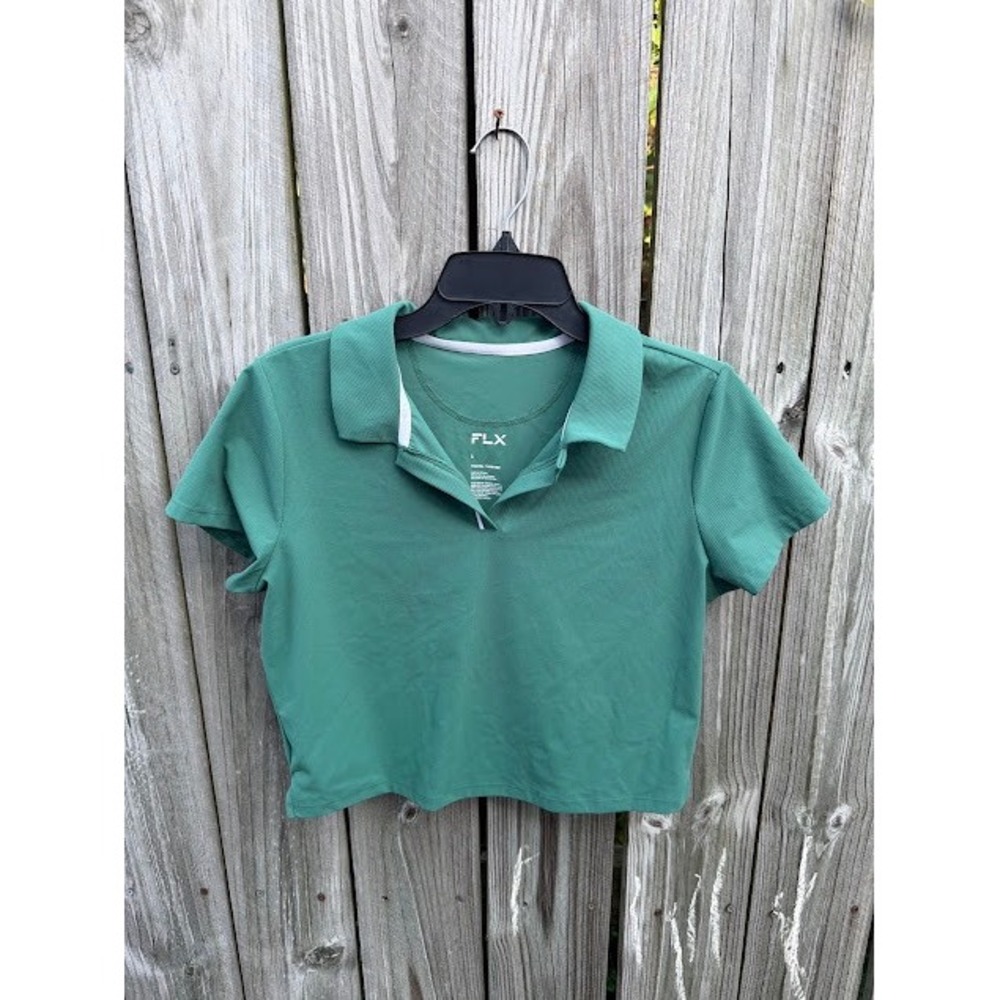 Golfcore Athleisure FLX Cropped Polo Shirt Large Green Ribbed Travel Leisure